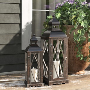 Decorative Antique Iron <b>Lantern</b> Candle Holder <b>Set</b> with Geometric Design for Home Decoration Durable Metal Finish Home Decoration - Product Image 4