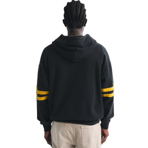 Sweat à capuche universitaire noir personnalisé pour homme, manches rayées, logo d'équipe, streetwear, fabricant OEM, fournisseur en gros, marque privée - Product Image 2