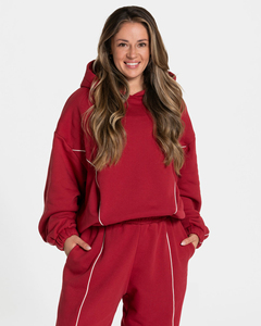 <span class=keywords><strong>Felpa</strong></span> <span class=keywords><strong>con</strong></span> <span class=keywords><strong>Cappuccio</strong></span> Oversize da <span class=keywords><strong>Donna</strong></span> Rosso Ciliegia <span class=keywords><strong>con</strong></span> Linee a Contrasto – Pullover in Cotone Felpato Premium, Streetwear Casual - Product Image 4
