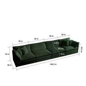 Divano Modulare a U in Ciniglia Verde con Chaise Longue Reversibile e Pouf Extra, Grande Divano Componibile per Soggiorno - Product Image 6