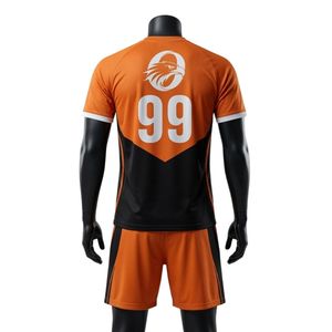 ชุดยูนิฟอร์มแฮนด์บอลชาย สีส้มดำ ทูโทน ผ้าโพลีเอสเตอร์ เสื้อกีฬา กางเกงขาสั้น ชุดทีมกีฬา ชุดแข่งขัน - Product Image 2