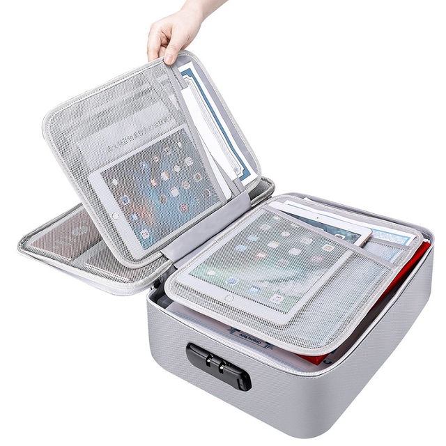 3-Layer Portable Home Travel Storage Bag Multifunctional Fireproof and Waterproof Document Storage Safe
