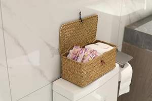 Panier de rangement en jonc de mer rectangulaire tressé à la main avec couvercle pour étagère, usage domestique, fabriqué au Vietnam - Product Image 4