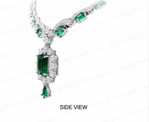 Exquisite luxury <b>necklace</b> in 18K white gold with emerald green center stones and round diamonds in elegant floral inspired - Product Image 5