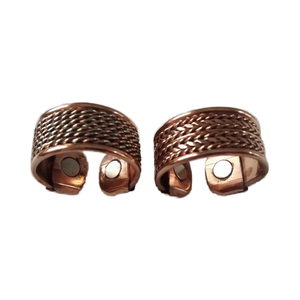 Ensemble de bagues de thérapie magnétique en cuivre pur faites à la main avec un motif tissé complexe et un motif tressé, bande de bio-énergie de guérison pour - Product Image 1