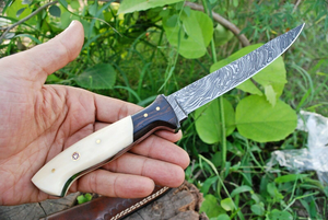 OEM Handmade Damascus Steel Fillet <b>Knife</b> Fixed Blade Fishing <b>Knife</b> with <b>Bone</b> Wood <b>Handle</b> Leather Sheath - Product Image 2
