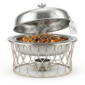 Calentador de Comida Tipo Buffet de Lujo Árabe para Ramadán, de Latón y Acero Inoxidable, Ecológico, Minimalista, con Soporte de Alambre Metálico para Catering - Product Image 4
