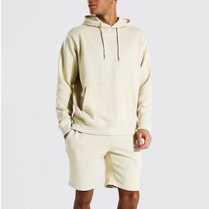 Conjunto de Sudadera con Capucha y Pantalones Cortos de Algodón para Hombre, Color Sólido, Corte Regular, Manga Larga, con Cordón y Bolsillos, para Primavera - Product Image 1