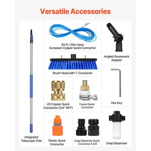 Kit de nettoyage de panneaux solaires avec perche télescopique de 24 pieds, tuyau de 65,6 pieds, tête de brosse rotative à 180 degrés, machine de nettoyage de panneaux solaires - Product Image 6