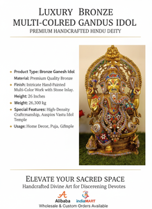 Exquisito Ídolo de Ganesha en Bronce con Acabado Colorido, Escultura Pintada a Mano del Dios Ganesha para Escritorio de Oficina y Sala de Puja Sagrada - Product Image 6