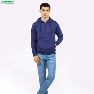 Sweat-shirt à capuche zippé bleu marine pour homme, coupe classique, couleur unie, décontracté, pour l'automne, 100% coton, tricoté en molleton français - Product Image 2
