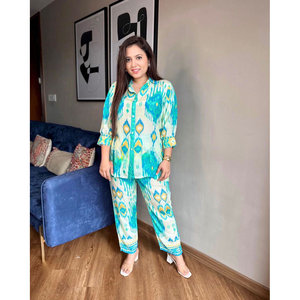 DAILY WEAR MUSELINA ALGODÓN IMPRESIÓN DIGITAL TRABAJO CONJUNTO DE 2017 AZUL CIELO - Product Image 1