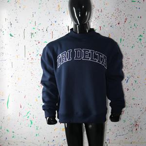 TRI DELTA NAVY BLUE <b>Mock</b> <b>Neck</b> Sweatshirt 100%NAVY BLUE Applique Embroidery wide <b>neck</b> Sweatshirt Finer Threads - Product Image 6