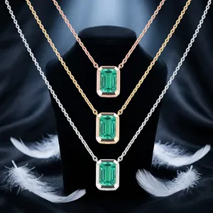Collier pendentif en or jaune 14 carats avec émeraude colombienne sertie clos, chaîne à maillons pour mariage, anniversaire, fête, cadeau - Product Image 4