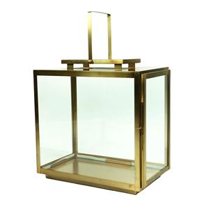 Lanterne carrée en verre et acier inoxydable avec poignée, porte-bougie décoratif, décoration de mariage, Noël et jardin - Product Image 1
