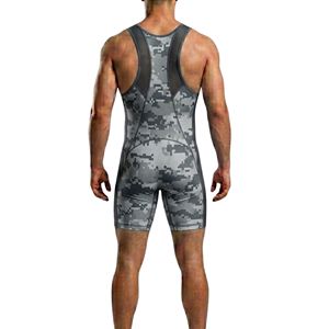 Professional Sublimation Printed Wrestling Singlet Grey Digital Camouflage Professional Weightlifting Suit Spandex Singlets - Product Image 2