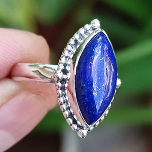 <b>Lapis</b> <b>Lazuli</b> <b>Ring</b> 925 Sterling Silver Handmade Boho Statement Promise Jewelry for Women Natural Marquise Shape Gemstone - Product Image 1