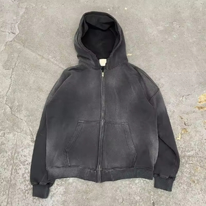 Sweat à capuche homme hiver, impression numérique, effet délavé soleil et délavé à l'acide, en molleton épais double couche, poche effet usé, streetwear vierge personnalisable - Product Image 6