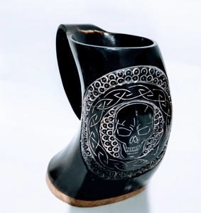 Taza para beber de cuerno de búfalo Natural recién pulida, jarra de cerveza vikinga, producto artesanal Natural - Product Image 1