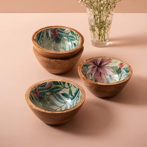 Hs Husnain Crafts - Juego de Tazones Modernos de Madera para Servir con Interior Esmaltado Floral, Aptos para Lavavajillas, para Cocina y Comedor - Product Image 1