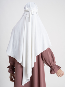 Ensemble de prière et de vêtement islamique Makhna blanc uni à manches longues, léger, pour femme adulte, avec couvre-chef et tenue modeste pour le quotidien - Product Image 5