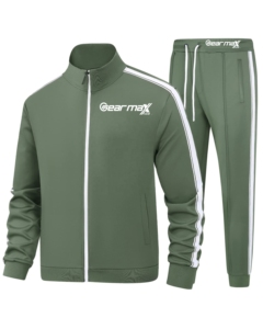 Nuevo Conjunto Deportivo para Hombre en Verde Oliva, Chaqueta con Cierre Completo y Franja Blanca, Diseño Deportivo, Transpirable, en Poliéster - Product Image 1