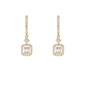 Boucles d'oreilles en forme de coussin suspendues en diamant naturel baguette en or jaune 14 carats ensemble de broches 0,82 ct - Product Image 1