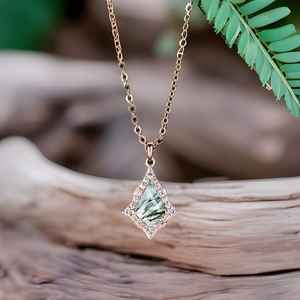 Collar de Ágata Musgosa Natural en Forma de Cometa, Plata de Ley 925 con Corte Cometa, Chapado en Oro Rosa de 14K - Product Image 4