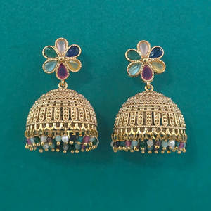 Dernières boucles d'oreilles Jhumki artisanales de qualité export, plaquées or, 233093 - Product Image 5