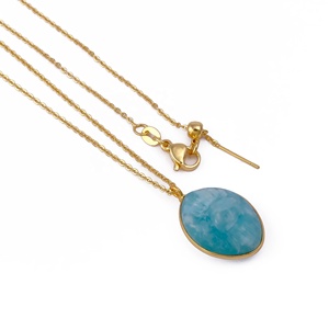 จี้สร้อยคอรูปตาปีศาจแกะสลักจากอะเมโซไนต์ธรรมชาติทรงมาร์ควิส ชุบทอง ทำด้วยมือ ประดับด้วยพลอย - Product Image 3