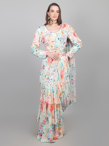 Nueva Colección de Moda Femenina: Sari Estampado Listo para Usar con Volantes y Adornos de Cuentas - Product Image 2