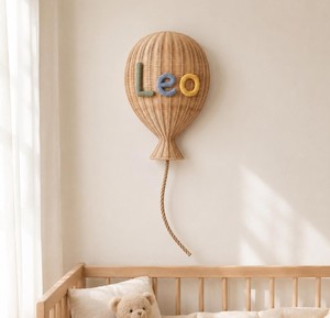 Décoration murale en rotin rustique pour chambre de bébé, sculpture de ballon personnalisée avec nom, lettres en fibre de vannerie faites à la main pour enfants, accent artistique - Product Image 2