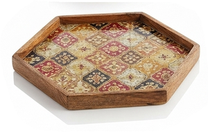 Plateau de service en bois émaillé, imprimé floral, bord festonné, fait main, pour table à manger, décoration intérieure, usage artisanal - Product Image 6