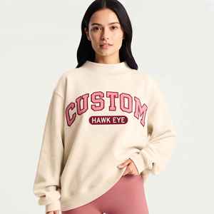 Custom Embroidered Streetwear Soft Cotton Mockneck Crewneck Pullover Sweater <b>Jumper</b> Fleece Oversized Women Mock Neck Sweatshirt - Product Image 1