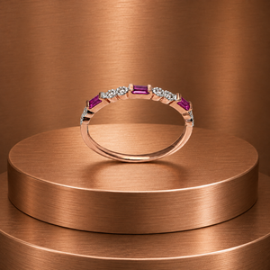Luxury Pink Baguette Gemstone Half <b>Eternity</b> Band <b>Ring</b> for Women Diamond Accent 10K 14K 18K Gold & 925 <b>Silver</b> 935 <b>Silver</b> - Product Image 1