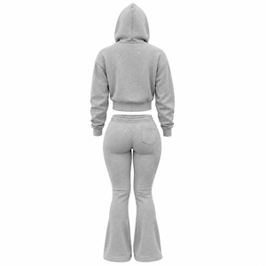 Factory Price Women Flare <b>Tracksuit</b> Trendy <b>Y2K</b> Cropped Zip Hoodie Flare Leg Pants Set Wholesale Fashion Womens Flare <b>Tracksuit</b> - Product Image 2