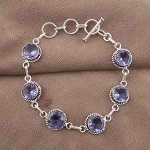 925 Sterling Silver Iolite Gemstone <b>Bracelets</b> With Round Shape Cut Elegant Wear With Bezel Settings Fashion Chain For Women Wear - Product Image 2