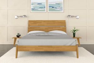 Modern Solid Wood <b>Platform</b> <b>Bed</b> with Floating Nightstand Mid Century Natural Wood Bedroom Furniture - Product Image 6