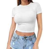 Hauts pour femmes automne 2025 – T-shirt court Y2K à manches courtes, compressé, mignon, pour la gym, mode, vêtements de sport, basique, motif uni