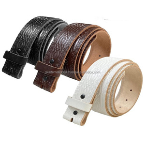 Nuevo cinturón de hombre de cuero genuino con grabado Floral occidental grabado con hebilla de latón logotipo personalizado cinturones de cuero de grano completo para hombres - Product Image 1