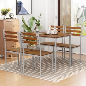 Set Tavolo da Pranzo Moderno e Lussuoso, 4 Pezzi, Tavolo Rettangolare con 4 Sedie Resistenti per Spazi Ristretti - Product Image 2