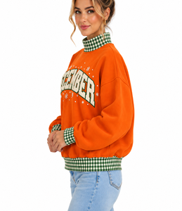 Sweat-shirt oversize à col montant pour femme, personnalisé, en coton 100% à carreaux, molleton épais, style streetwear décontracté - Product Image 4