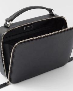 Custom Logo <b>Black</b> Saffiano Leather Zipper Crossbody Purse Shoulder Messenger <b>Bag</b> for Men - Product Image 3