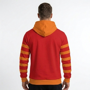 Custom <b>Hoodie</b> <b>Men's</b> Red <b>Orange</b> Striped Sleeve Casual Hooded Sweatshirt Front Print Pocket Design Regular Fit Autumn Wear - Product Image 3
