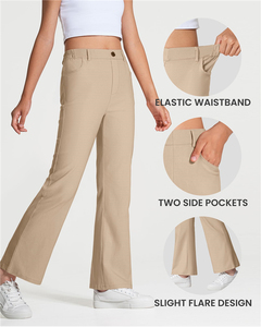Pantalones de Vestir para Niñas, Cintura Elástica, Estilo Ligeramente Acampanado, con Dos Bolsillos Laterales, Uniformes Escolares - Product Image 1