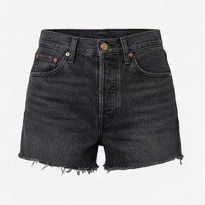 Shorts en jean taille haute sexy et respirants pour femme, noirs, 100 % coton, coupe droite, décontractés, effet usé, ajustement régulier, pour l'été - Product Image 1