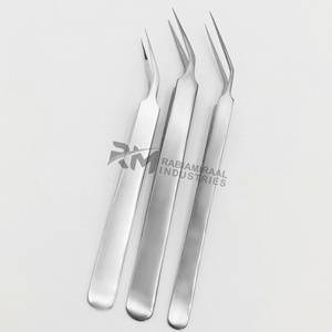 Silver Shin Eyelash Extension Tweezer Large Point 45 Degree Point Tip Plain Grip Fiber Tip Tweezer - Product Image 4