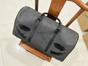 Dark Grey Canvas Duffle <b>Bag</b> Leather Trim Claw Cutout Accents Overnight <b>Carry</b> <b>On</b> <b>Bag</b> - Product Image 4