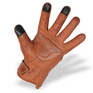 Gants de moto d'hiver en cuir marron de qualité supérieure pour hommes, avec rembourrage en gel sur la paume, compatibles écran tactile et fermeture à boucle - Product Image 1