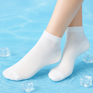 Thin Summer Breathable Solid Knitted <b>Women's</b> Mesh Ankle <b>Socks</b> Polyester/Cotton Bird's Eye Made in Korea Daily Use KJ3 - Product Image 1